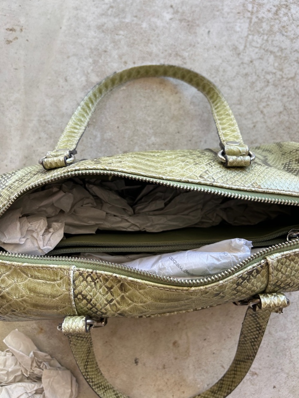 Liz Claiborne Olive Green Snake-Embossed Satchel - Picture 4 of 10